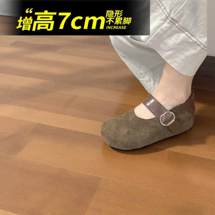 真皮增高7cm法式复古单鞋女2025秋季新款厚底一字扣玛丽珍豆豆鞋