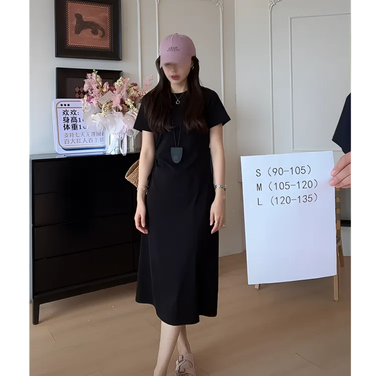 【余欢欢】夏季休闲复古法式显瘦侧边抽褶连衣裙-YHQ50048