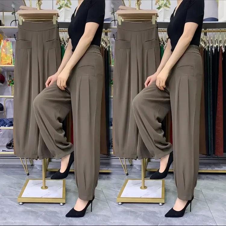 夏季薄款灯笼裤阔腿九分裤女士高腰显瘦宽松垂感百搭哈伦裤子大码