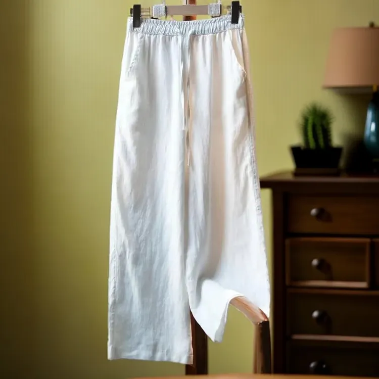  新慵懒风百搭长裤早秋浅秋纯亚麻女装时尚裤子女款气质宽松直筒