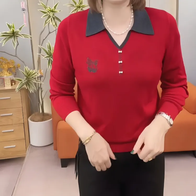 2025秋冬新款莱赛尔天丝中年妈妈装高端遮肉显瘦百搭打底针织衫女