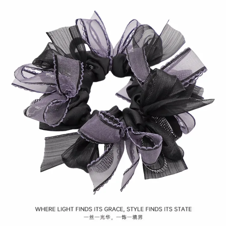 新品韩版丝绒紫织带 精致轻奢盘发慵懒蝴蝶结法大肠发圈GS9396