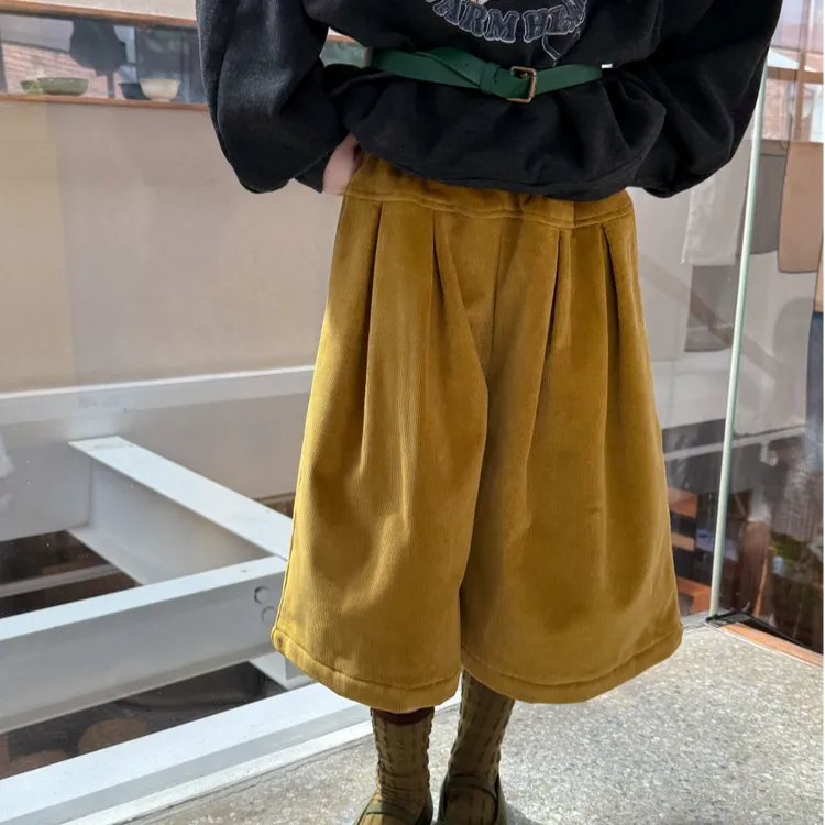 女童休闲阔腿裤2025秋冬装新款女孩条绒加绒7分裤韩系复古慵懒风