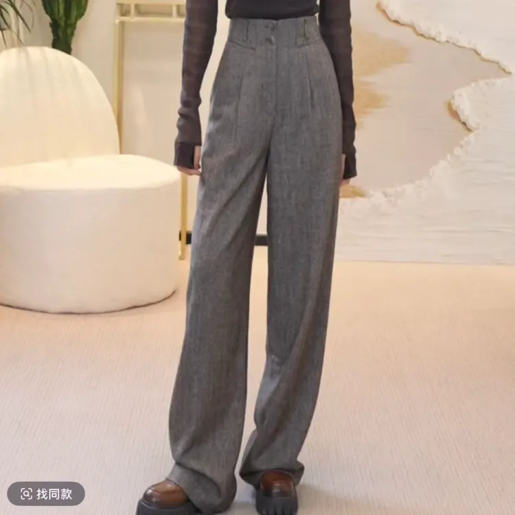 GIRDEAR/哥弟秋季新款时尚高腰垂感简约通勤复古爆款长裤1100468