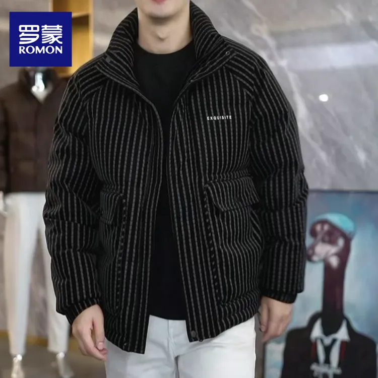 罗蒙男装潮牌时尚简约轻奢高级感立领皮面羽绒服冬季痞帅休闲外套