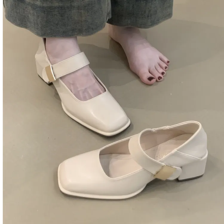 BTS-A592-2女鞋子日系2025新款个性方头一字玛丽珍高跟单鞋女