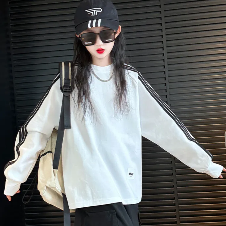 女童打底衫秋季2025新款儿童纯棉白色上衣女大童秋装洋气长袖t恤
