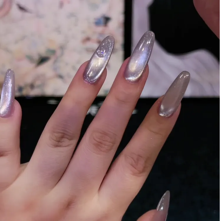 【蓝银河12片】2025裸色通勤猫眼纯手工穿戴甲猫眼穿戴甲原创款美甲