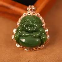 18k金镶和田玉碧玉大佛公（多样性发货）