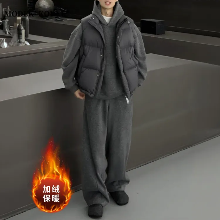 MODEK KODEK冬季重磅加绒连帽卫衣男士高品质潮牌休闲直筒裤套装