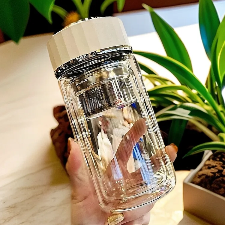 精致防爆高级感双层水杯子家用高硼硅玻璃杯茶杯女生男士泡茶专用