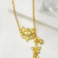 足银银制品 足银玉面小狐狸双色吊坠项链