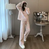 毛绒韩版彩虹宽松连帽卫衣套装秋冬设计感显瘦时尚休闲慵懒两件套