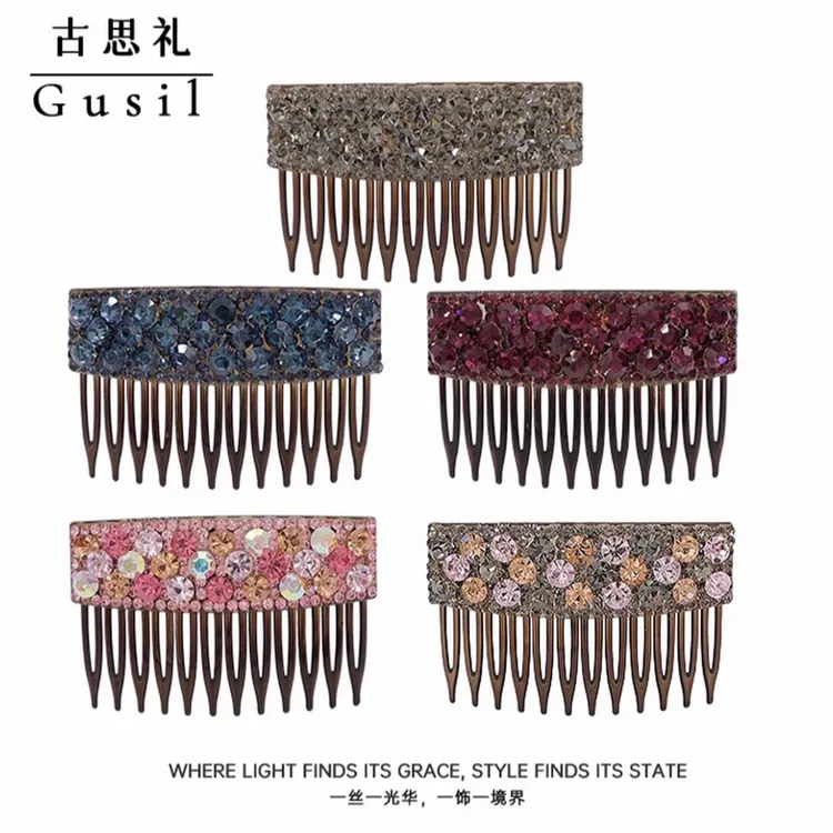 新款韩国轻奢闪亮满钻精致倒插梳GS9498 时尚百搭刘海盘发梳