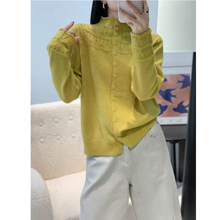 高品质~浮雕钩花镂空秋冬针织打底衫宽松女毛衣1558