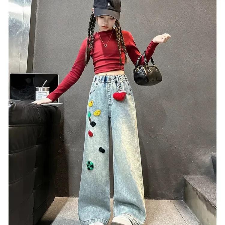 爆款牛仔裤春装女童女孩2025新款韩版中大童洋气直筒裤宝宝短裤