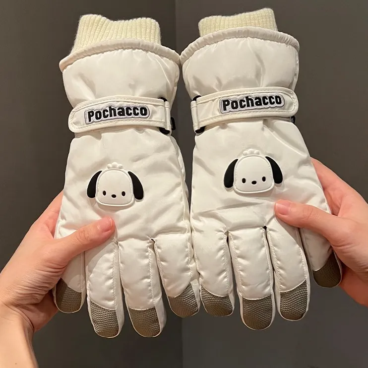 新款滑雪手套女士秋冬天加厚绒棉骑电车防风保暖正版卡通可爱触屏