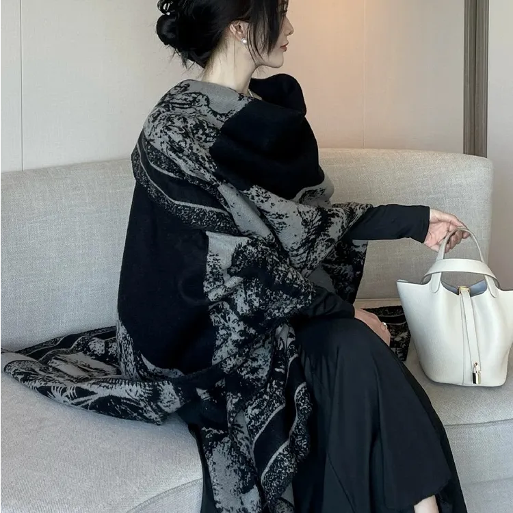 【现货】秋冬高级感披肩气质仿羊绒围巾旗袍女士外搭洋气高档T15-4