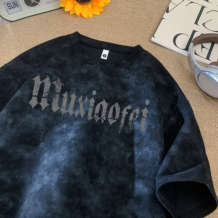 美式夏季重磅短袖T恤小众港风圆领休闲大码男士胖子半袖t恤百搭