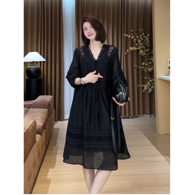 YYOUHAN 2025新款【巴黎假日】小众设计镂空显瘦连衣裙 2505C3056