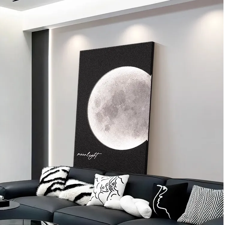 黑白月球沙发背景墙客厅落地高级感客厅背景墙沙发背墙装饰画