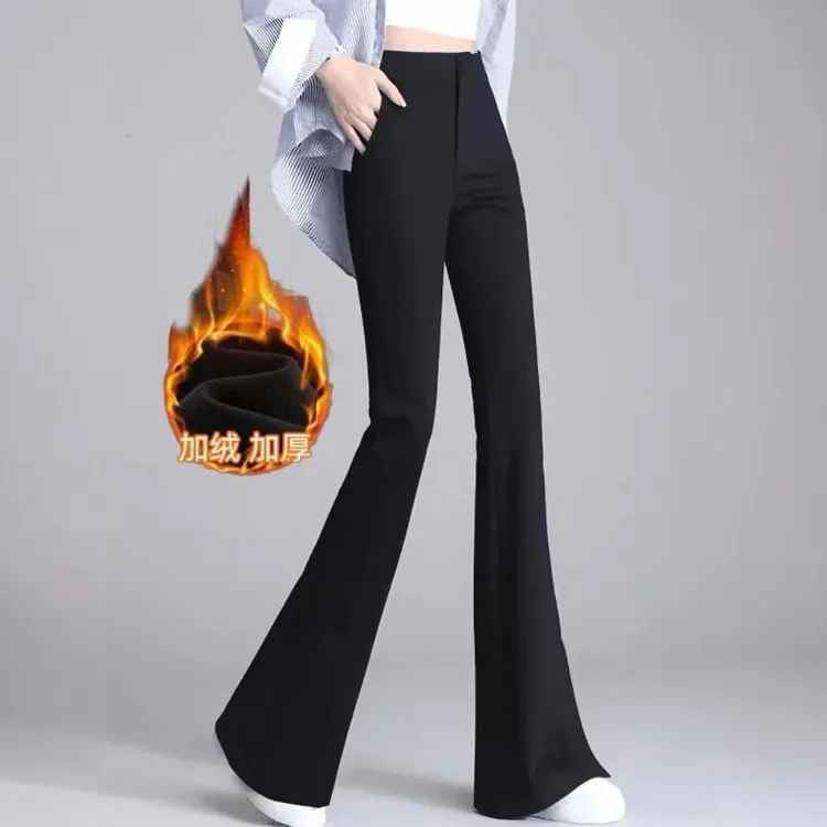 2025秋冬加绒修身微喇裤女爆款高腰显瘦休闲时尚拖地裤西装马蹄裤
