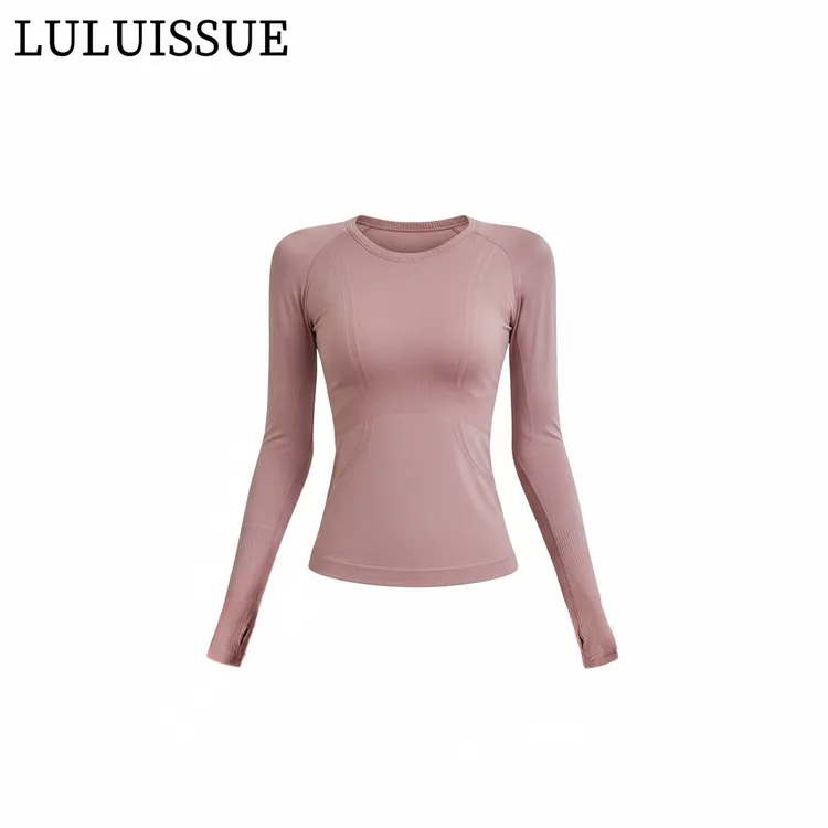 LULUISSUE女瑜伽服装长袖无缝连体编织运动上衣紧身瘦身跑步高弹