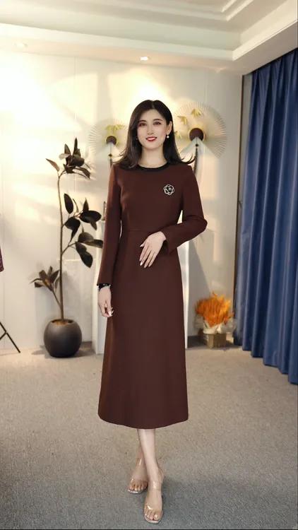 秋冬不褪色H型中腰显瘦连衣裙女装时尚长裙修身9023