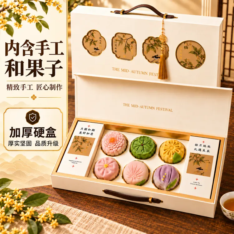 2026中秋月饼礼盒装茶月饼广式五仁桃山皮月饼企业送长辈定制团购商品图