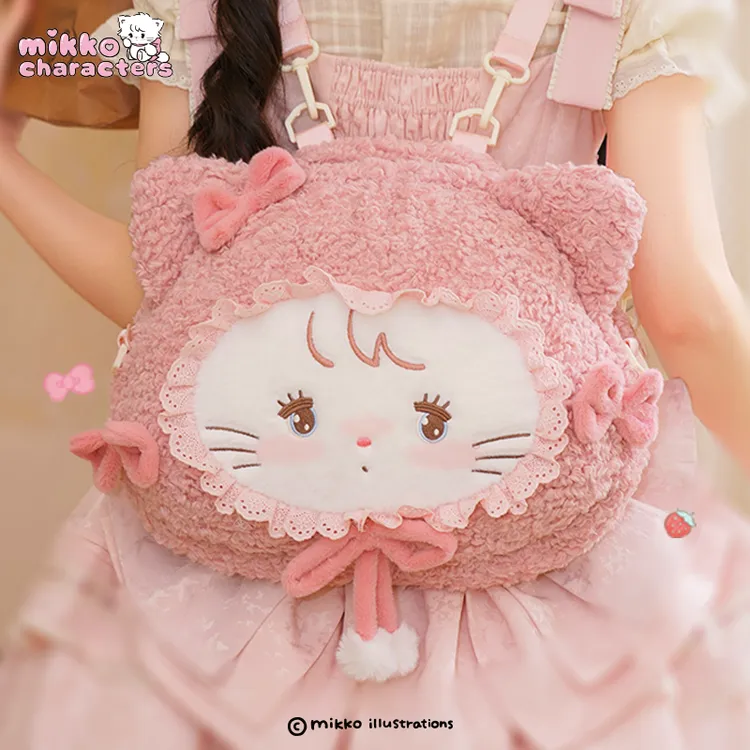 【小羊古力】正版Mikko小猫大脸包包毛绒玩偶双肩背包lolita礼物