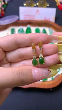 和田玉银S925镶嵌耳饰耳钉