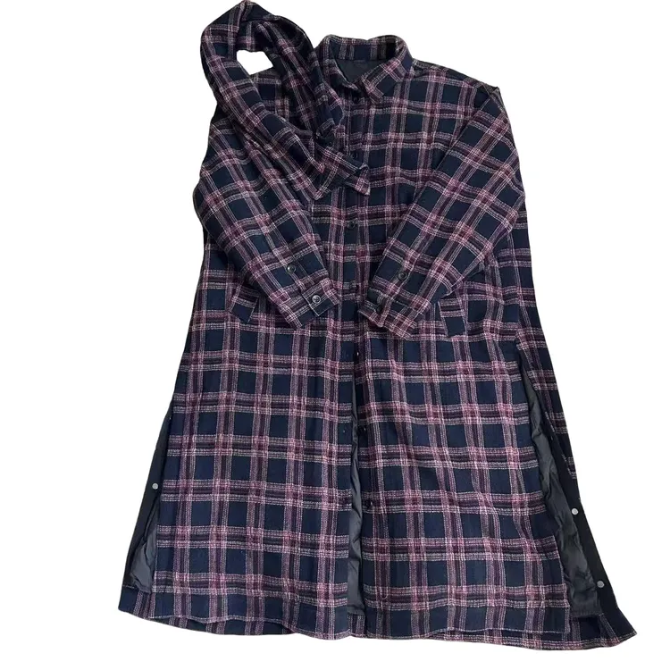 EANSSY G秋冬格纹毛呢大衣格子腰带长款宽松羽绒服叁NA2510C093