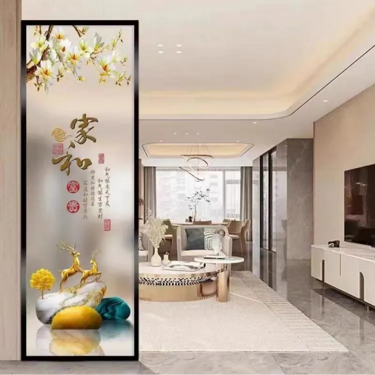 专业定做各类夹胶夹娟长虹水纹海棠水立方玻璃隔断艺术画屏风客厅