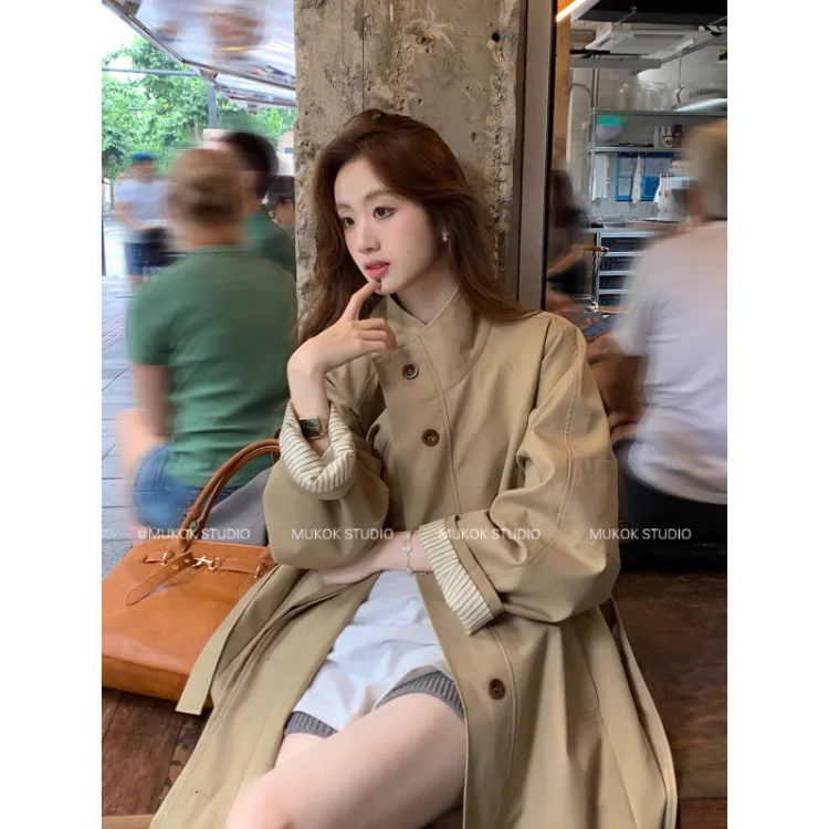 风衣外套女2025新款秋季英伦风垂感宽松显瘦中长款小个子气质大衣