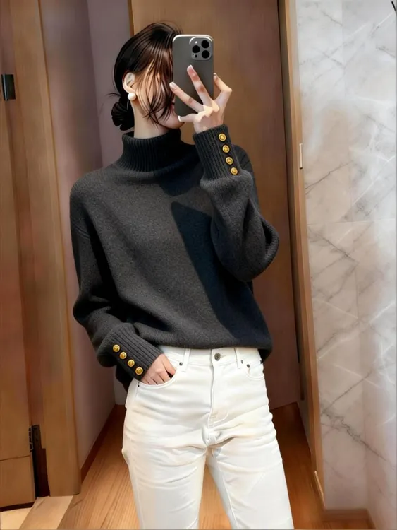 2025新款设计感半高领针织衫女秋冬穿搭软糯慵懒高级感打底毛衣女
