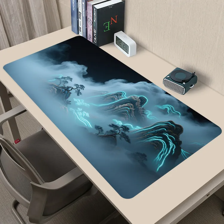 大号国风山水鼠标垫电脑桌垫加厚防滑锁边办公游戏专用键盘垫
