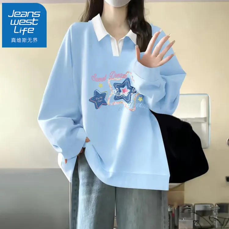 真维斯无界秋季薄款POLO领卫衣女2025新款爆款运动休闲减龄韩系薄