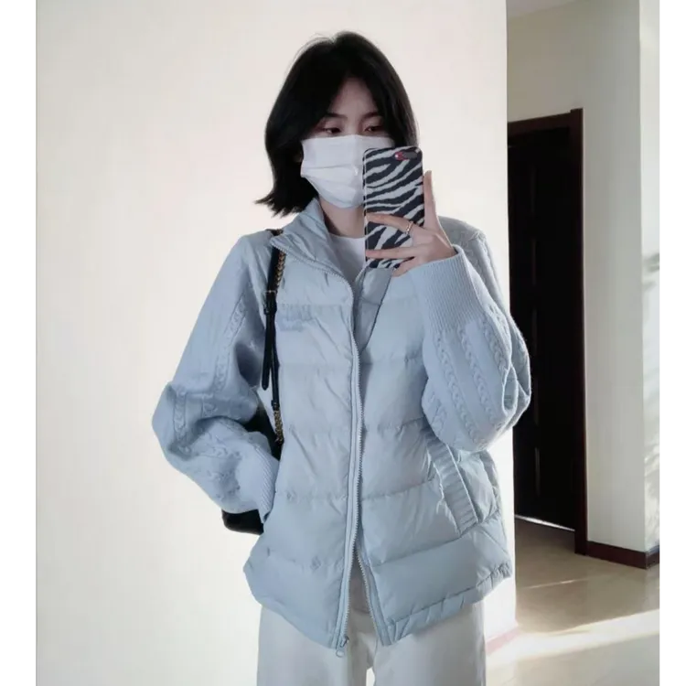 【FAFA】大码女装韩系小个子温柔排骨棉服麻花针织袖百搭保暖外套