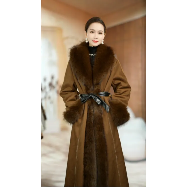 【洛十七】法式高奢秋冬设计师超软一体大毛领毛毛外套(衣长120)