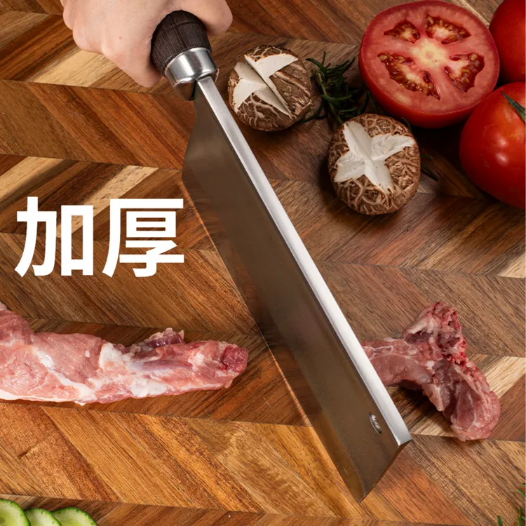 【 轴承钢 斩切两用】 ≈1.2斤圆柄全刃斩切两用菜刀手工锻打刀