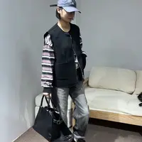 NIU ZI 黑拉链四方形口袋马甲#06