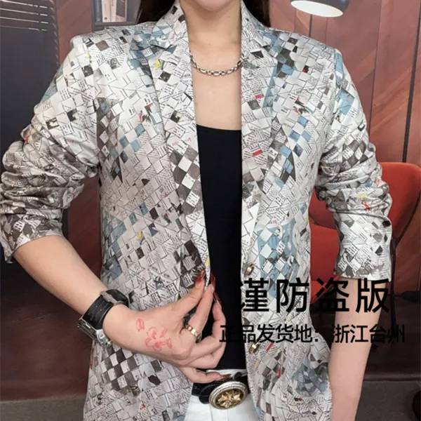 【双蝉男装】25年秋季拼接平驳领西服上装男士格子拼色长袖西服