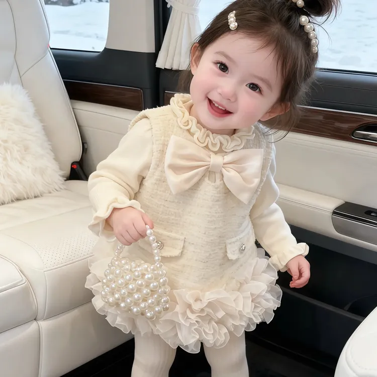 2025新款女童小香风加绒背心裙冬装周岁礼服公主连衣裙女宝宝