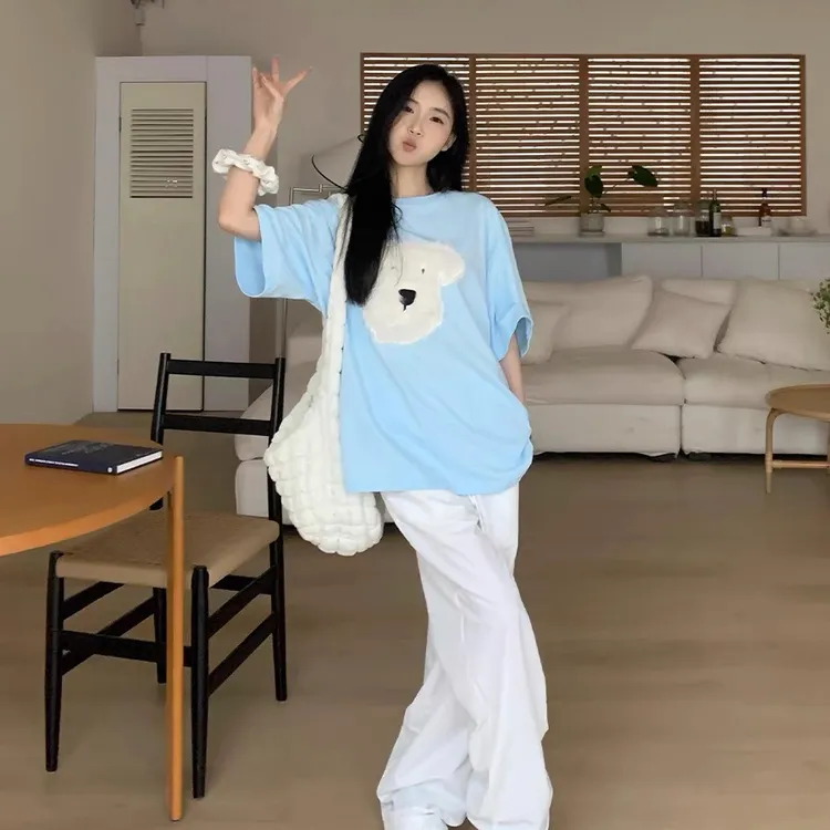 HandSeven重磅毛巾绣冰爽棉夏季圆领宽松显瘦抗皱防晒抗菌凉感t恤