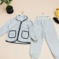 2550男女同款秋冬加厚保暖睡衣珊瑚绒拉链家居服套装