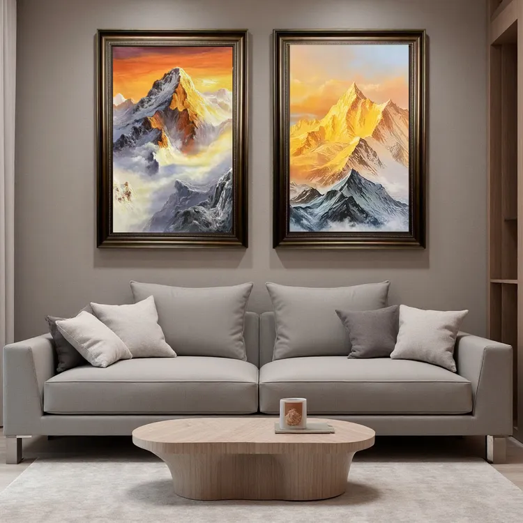 日照金山客厅装饰画感轻奢艺术餐厅卧室玄关高级感复古挂画