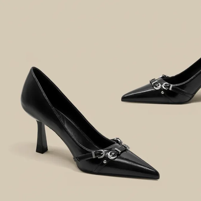 黑色绝美高跟鞋女2025新款不累脚法式气质尖头细跟单鞋配裙子