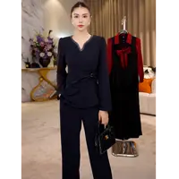 G9277优雅上衣裤子时尚套装2025秋季新款遮肚子显瘦简约两件套