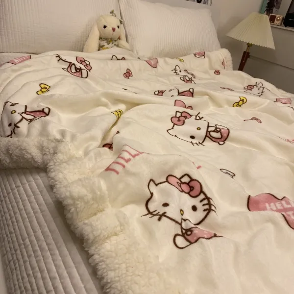 冬季可爱正品爱心kitty猫羊羔绒毛毯加厚牛奶珊瑚绒毯子沙发盖毯