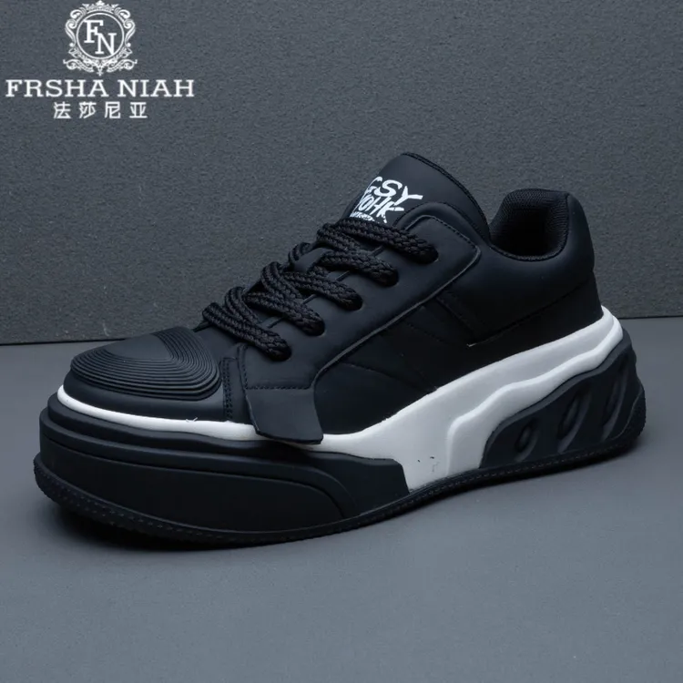 法莎尼亚男鞋秋季新款透气厚底百搭软底板鞋韩版秋季男款厚底板鞋
